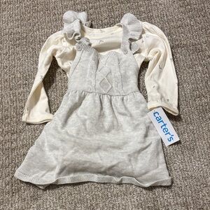 Carter's Cream Knit Ruffle-Strap Pinafore Dress with Ivory Bodysuit